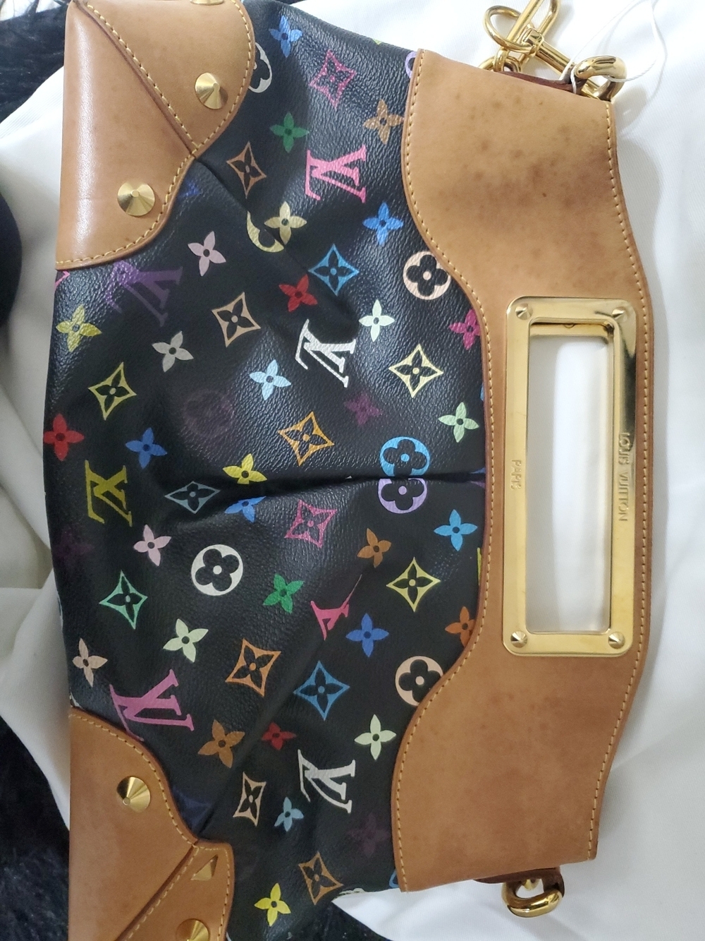 Louis Vuitton Multicolor Monogram Black Canvas and Tan Leather Shoulder Bag - Picture 2 of 13